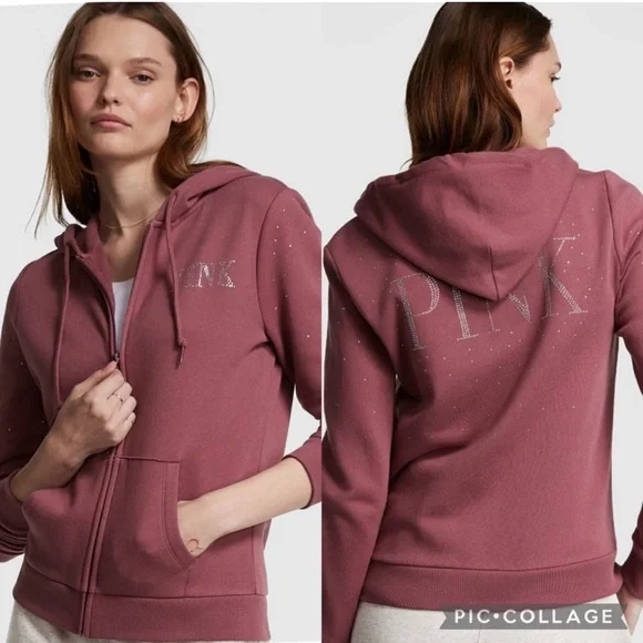 PINK FLEECE ZIP-UP EVERYDAY HOODIE - Picture 1 of 1